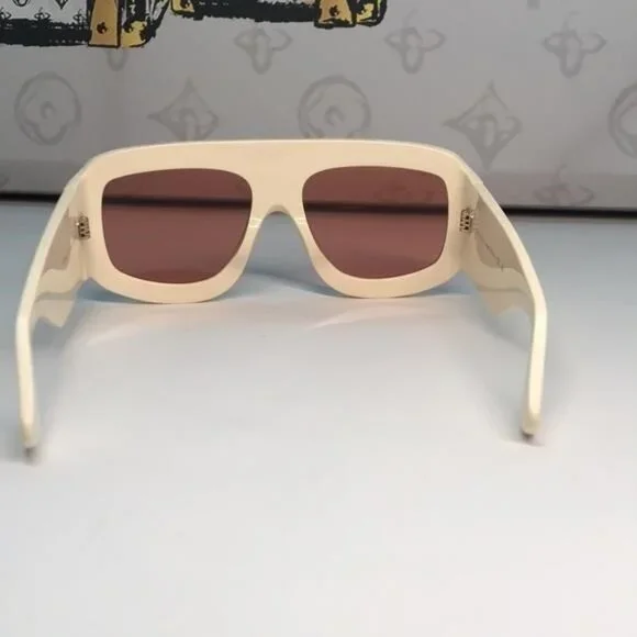 New Authentic Gucci Cream Sunglasses with Orange Lenses 